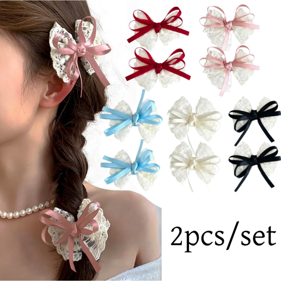 Travel Accessories Kids - 2pcs/set Cute Lace Bow Hair Clips
