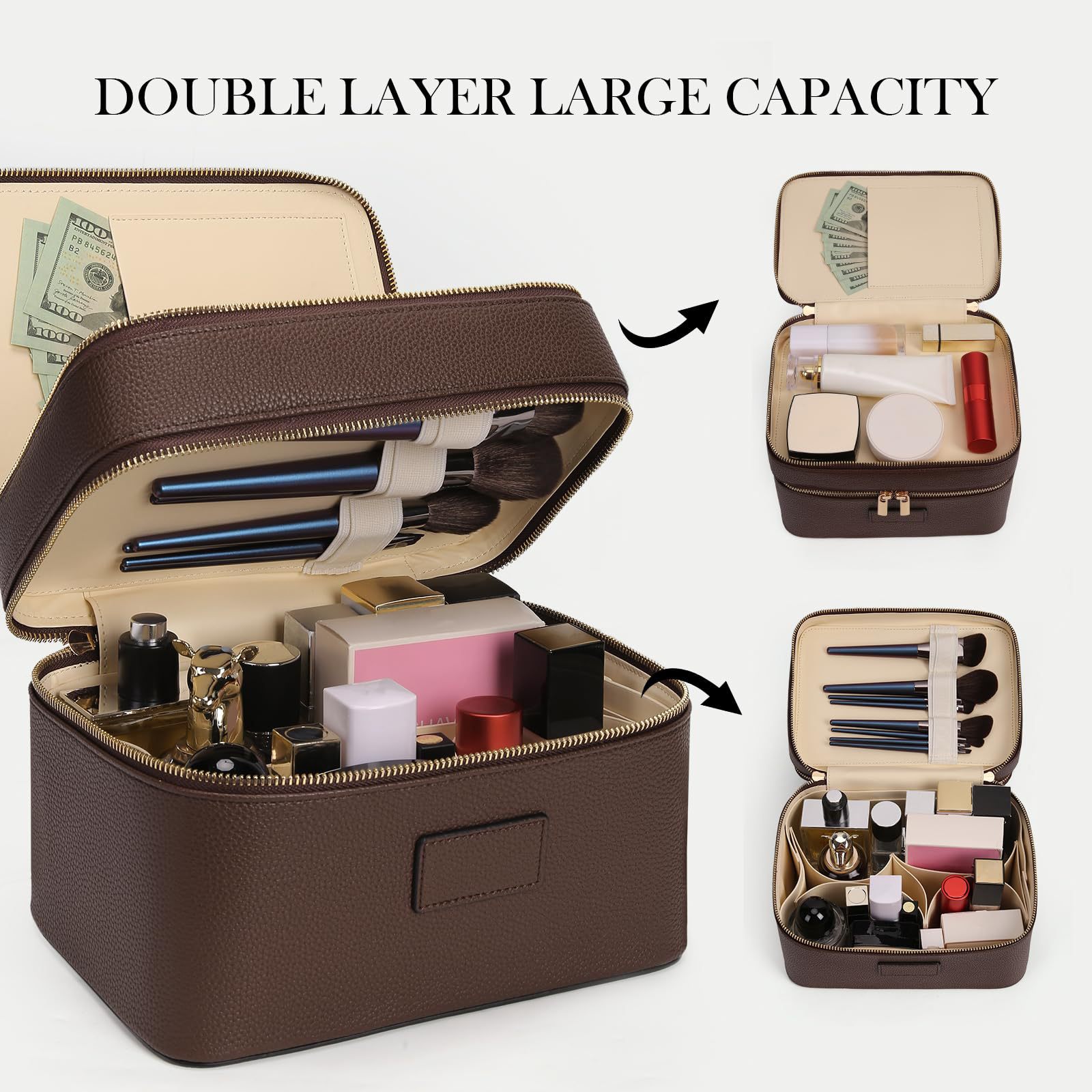 Large Capacity Double-layer Lu - Travel Accessories Leather 评论和价格